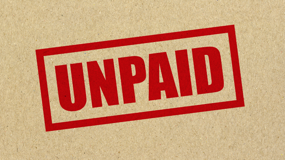 unpaid goods and services stamp in red